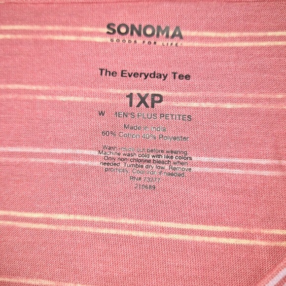 SONOMA The Everyday Tee Womens 1XP Pink Stripe V-Neck Long Sleeve Shirt Layer - Picture 3 of 6